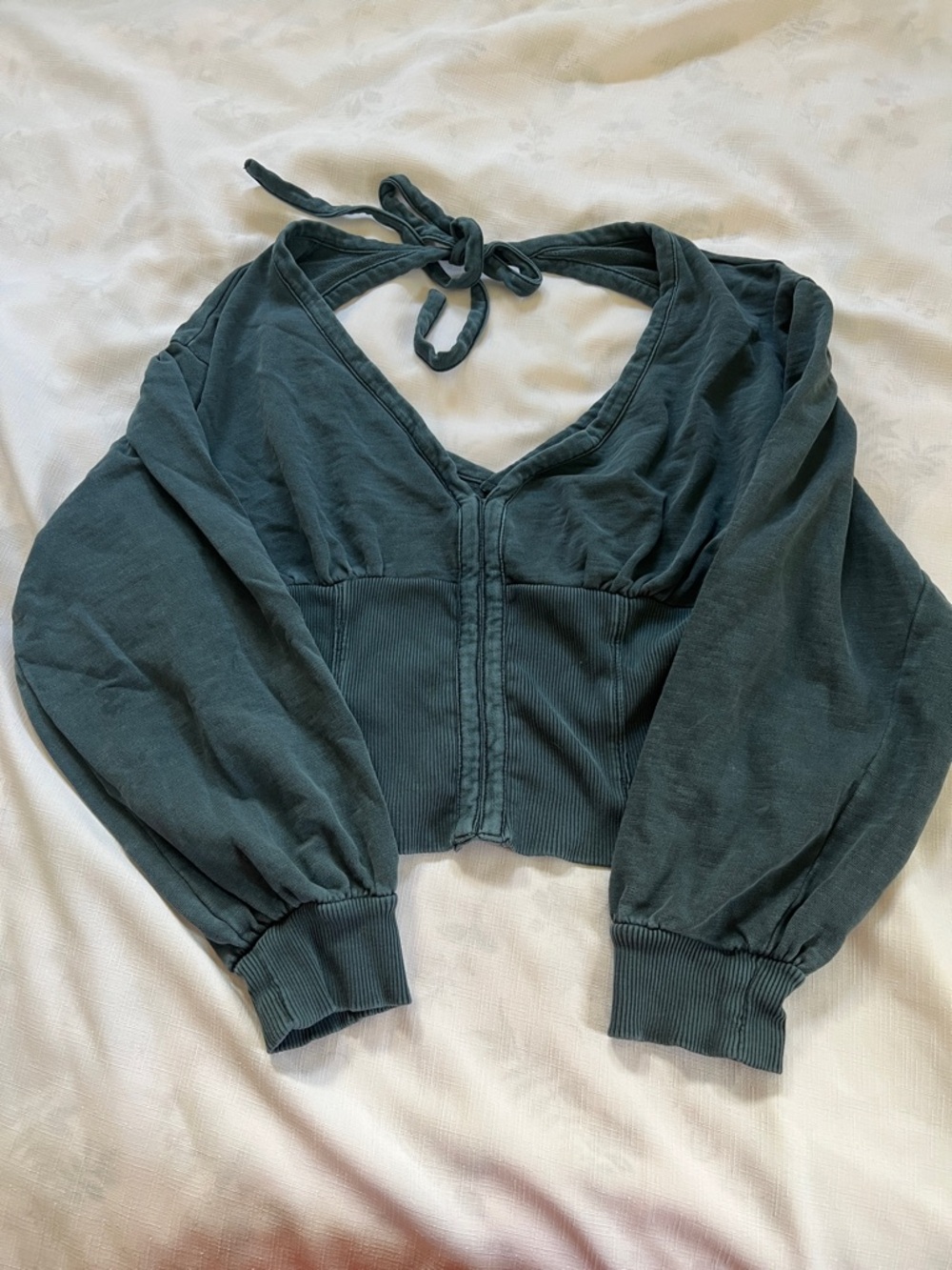 Pilcro Deep Teal V-Neck Tie-Back Pullover Hoodie